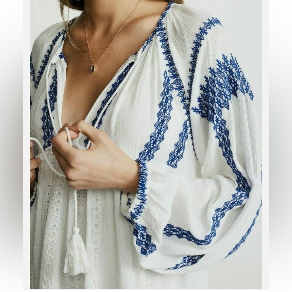 FREE PEOPLE Wild Horses Embroidered Ivory Loose Fit Mini Dress EUC - Picture 4 of 9